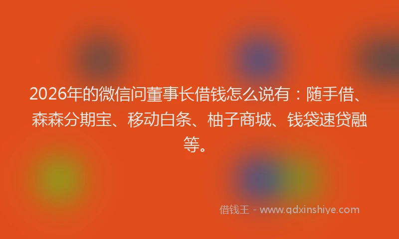2026年的微信问董事长借钱怎么说有：随手借、森森分期宝、移动白条、柚子商城、钱袋速贷融等。