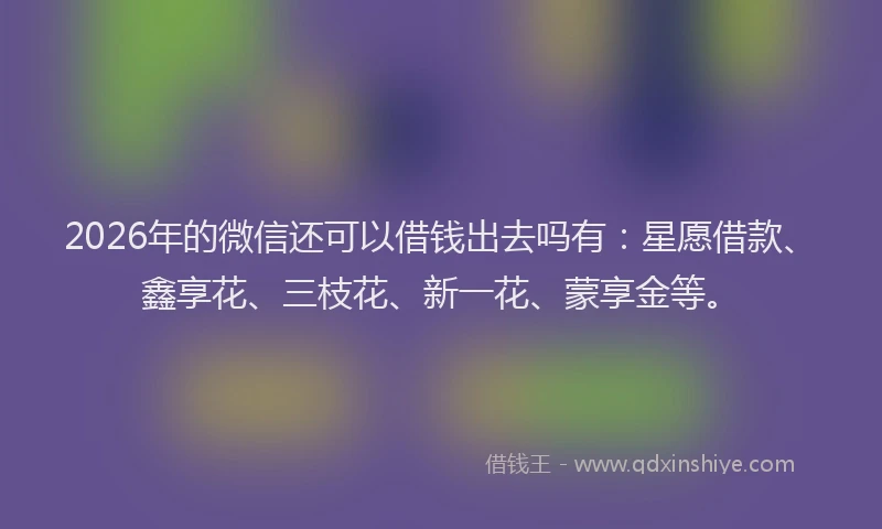 2026年的微信还可以借钱出去吗有：星愿借款、鑫享花、三枝花、新一花、蒙享金等。