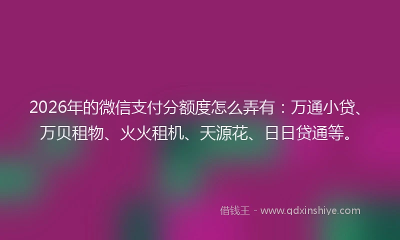 2026年的微信支付分额度怎么弄有：万通小贷、万贝租物、火火租机、天源花、日日贷通等。