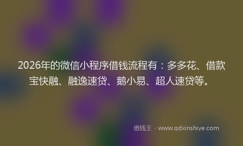 2026年的微信小程序借钱流程有：多多花、借款宝快融、融逸速贷、鹅小易、超人速贷等。