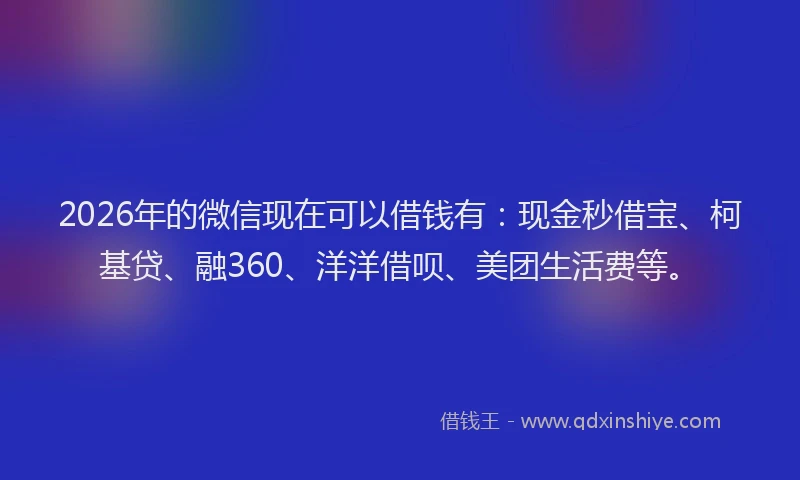 2026年的微信现在可以借钱有：现金秒借宝、柯基贷、融360、洋洋借呗、美团生活费等。