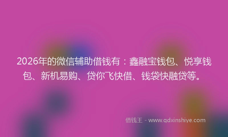 2026年的微信辅助借钱有：鑫融宝钱包、悦享钱包、新机易购、贷你飞快借、钱袋快融贷等。