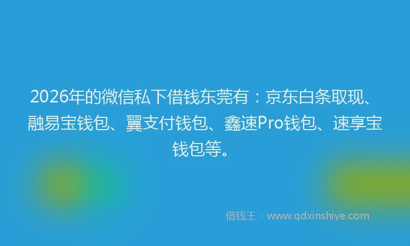 2026年的微信私下借钱东莞有：京东白条取现、融易宝钱包、翼支付钱包、鑫速Pro钱包、速享宝钱包等。