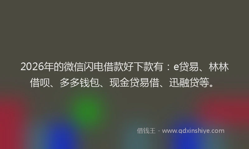 2026年的微信闪电借款好下款有：e贷易、林林借呗、多多钱包、现金贷易借、迅融贷等。