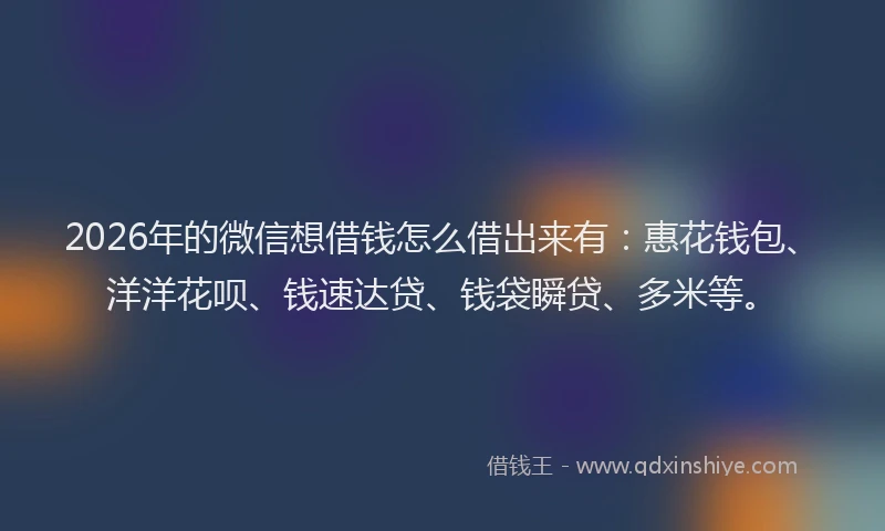 2026年的微信想借钱怎么借出来有：惠花钱包、洋洋花呗、钱速达贷、钱袋瞬贷、多米等。