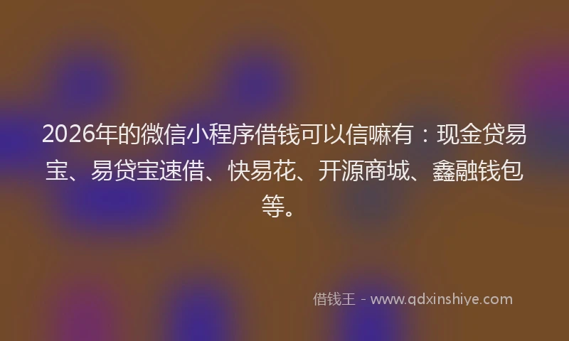 2026年的微信小程序借钱可以信嘛有：现金贷易宝、易贷宝速借、快易花、开源商城、鑫融钱包等。