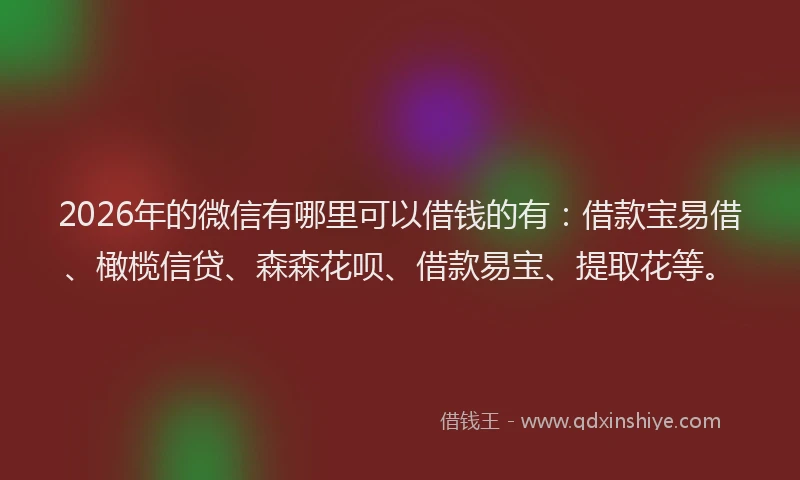 2026年的微信有哪里可以借钱的有：借款宝易借、橄榄信贷、森森花呗、借款易宝、提取花等。