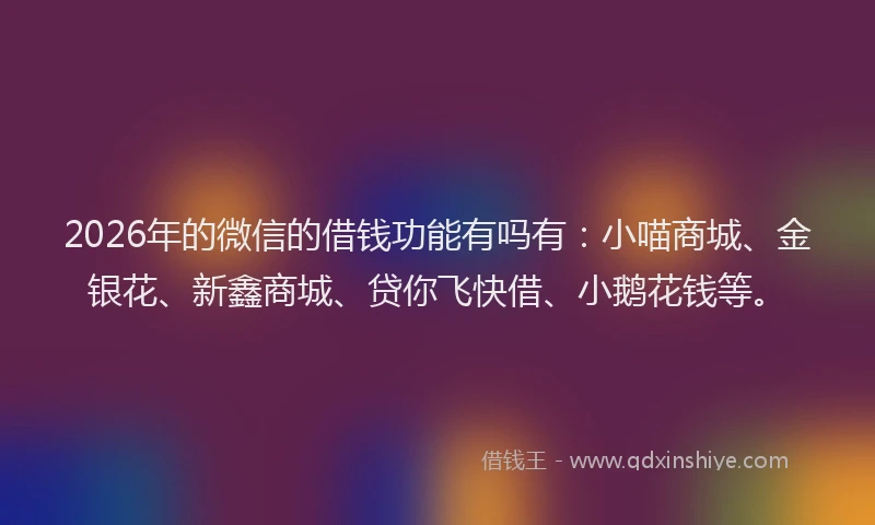 2026年的微信的借钱功能有吗有：小喵商城、金银花、新鑫商城、贷你飞快借、小鹅花钱等。
