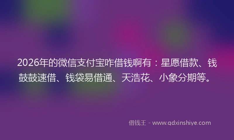 2026年的微信支付宝咋借钱啊有：星愿借款、钱鼓鼓速借、钱袋易借通、天浩花、小象分期等。