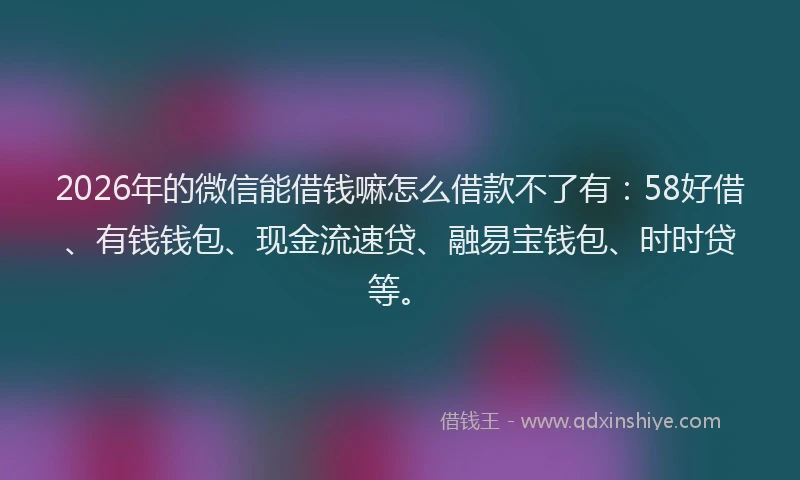 2026年的微信能借钱嘛怎么借款不了有：58好借、有钱钱包、现金流速贷、融易宝钱包、时时贷等。