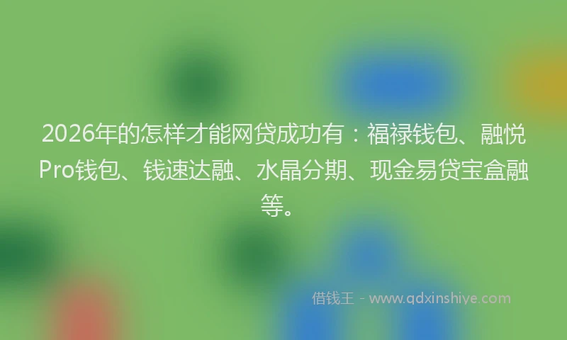2026年的怎样才能网贷成功有：福禄钱包、融悦Pro钱包、钱速达融、水晶分期、现金易贷宝盒融等。