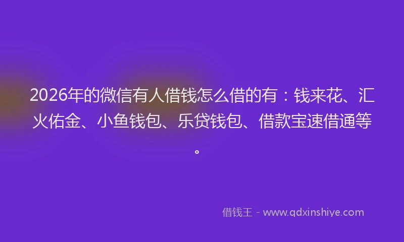 2026年的微信有人借钱怎么借的有：钱来花、汇火佑金、小鱼钱包、乐贷钱包、借款宝速借通等。