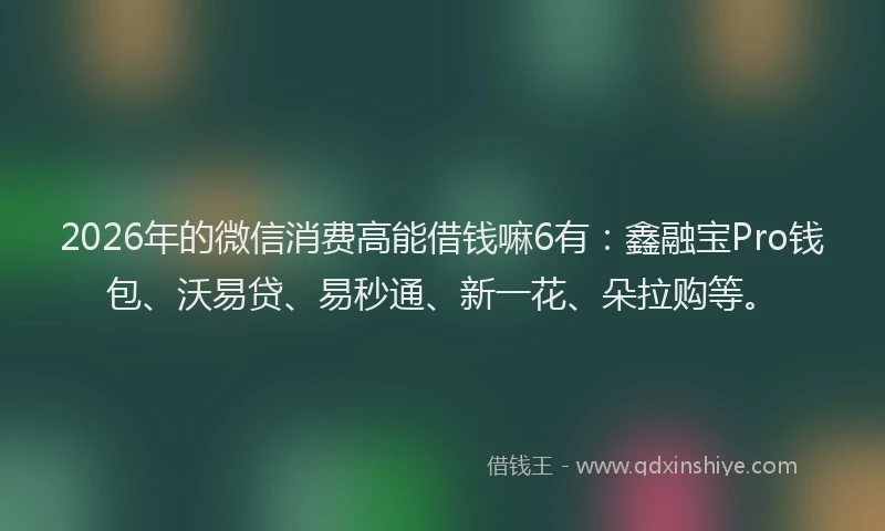 2026年的微信消费高能借钱嘛6有：鑫融宝Pro钱包、沃易贷、易秒通、新一花、朵拉购等。