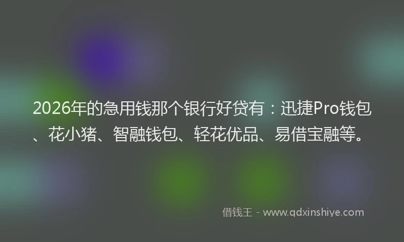 2026年的急用钱那个银行好贷有：迅捷Pro钱包、花小猪、智融钱包、轻花优品、易借宝融等。