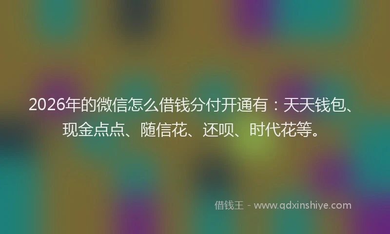 2026年的微信怎么借钱分付开通有：天天钱包、现金点点、随信花、还呗、时代花等。