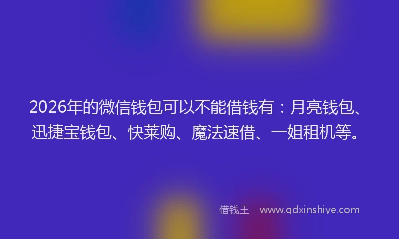 2026年的微信钱包可以不能借钱有：月亮钱包、迅捷宝钱包、快莱购、魔法速借、一姐租机等。