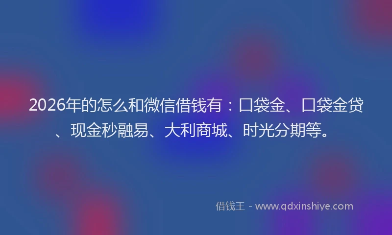 2026年的怎么和微信借钱有：口袋金、口袋金贷、现金秒融易、大利商城、时光分期等。