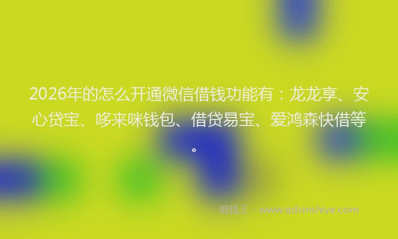 2026年的怎么开通微信借钱功能有:龙龙享、安心贷宝、哆来咪钱包、借贷易宝、爱鸿森快借等。
