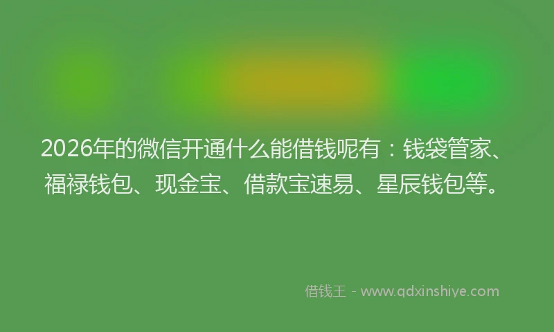 2026年的微信开通什么能借钱呢有：钱袋管家、福禄钱包、现金宝、借款宝速易、星辰钱包等。