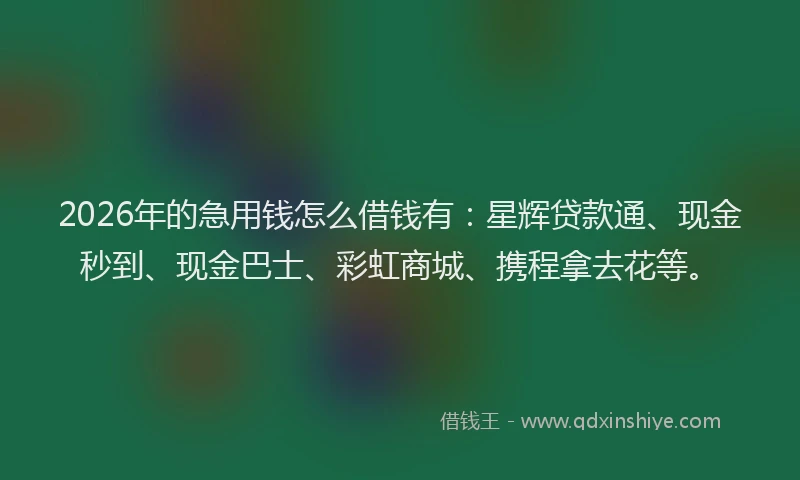 2026年的急用钱怎么借钱有:星辉贷款通、现金秒到、现金巴士、彩虹商城、携程拿去花等。