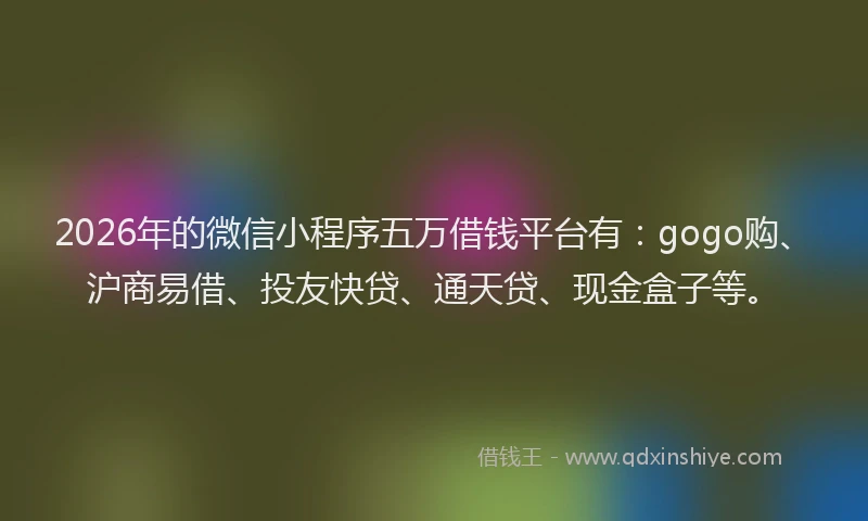 2026年的微信小程序五万借钱平台有：gogo购、沪商易借、投友快贷、通天贷、现金盒子等。
