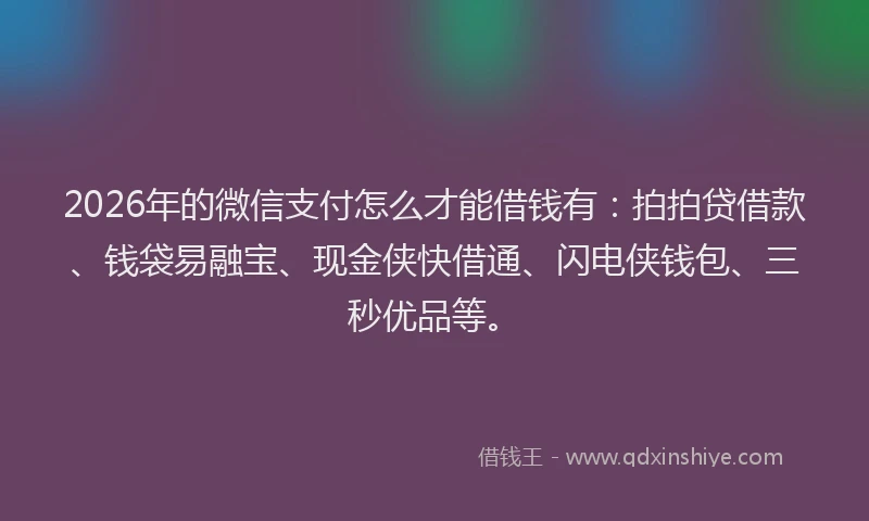 2026年的微信支付怎么才能借钱有：拍拍贷借款、钱袋易融宝、现金侠快借通、闪电侠钱包、三秒优品等。