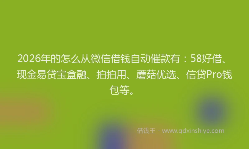 2026年的怎么从微信借钱自动催款有：58好借、现金易贷宝盒融、拍拍用、蘑菇优选、信贷Pro钱包等。