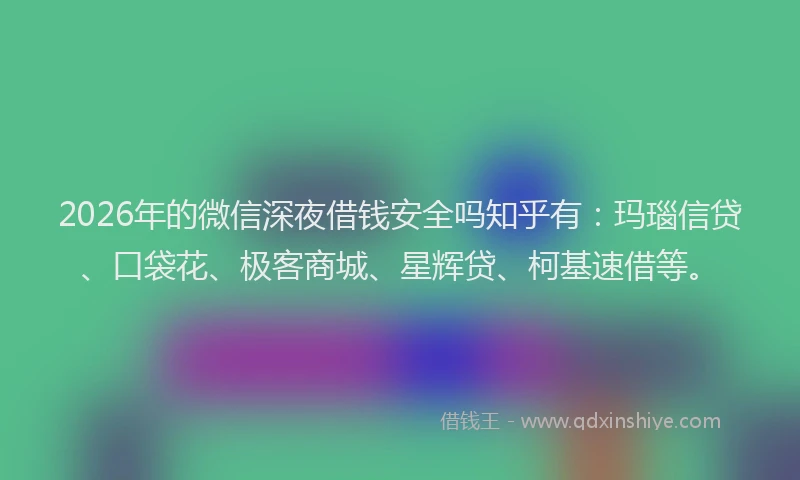 2026年的微信深夜借钱安全吗知乎有：玛瑙信贷、口袋花、极客商城、星辉贷、柯基速借等。