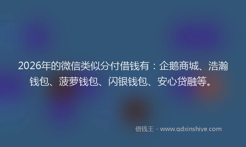 2026年的微信类似分付借钱有：企鹅商城、浩瀚钱包、菠萝钱包、闪银钱包、安心贷融等。