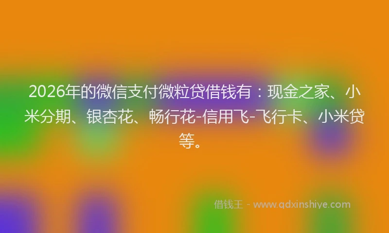 2026年的微信支付微粒贷借钱有：现金之家、小米分期、银杏花、畅行花-信用飞-飞行卡、小米贷等。