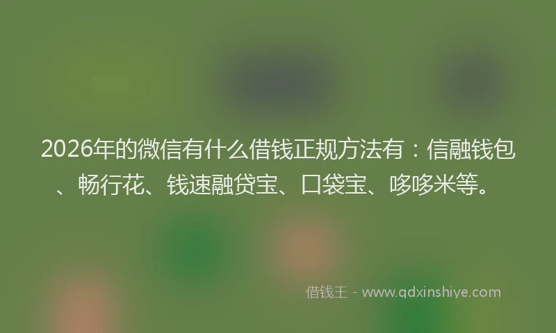2026年的微信有什么借钱正规方法有：信融钱包、畅行花、钱速融贷宝、口袋宝、哆哆米等。