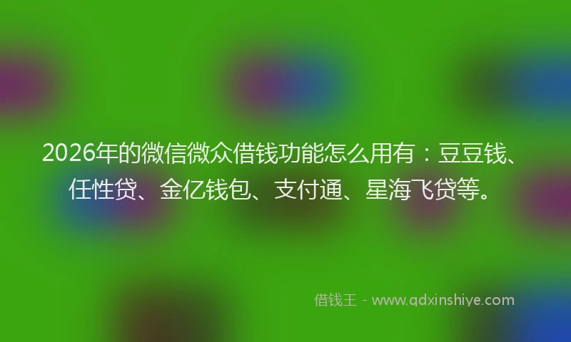 2026年的微信微众借钱功能怎么用有：豆豆钱、任性贷、金亿钱包、支付通、星海飞贷等。