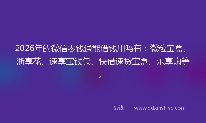 2026年的微信零钱通能借钱用吗有：微粒宝盒、浙享花、速享宝钱包、快借速贷宝盒、乐享购等。
