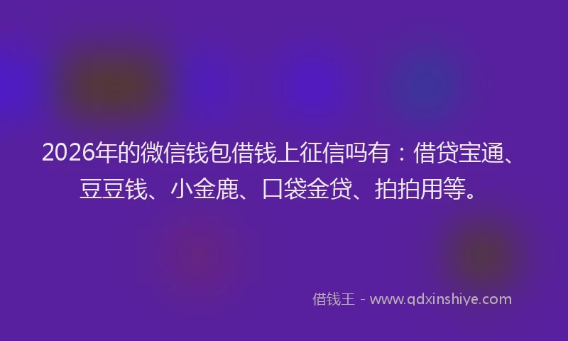 2026年的微信钱包借钱上征信吗有：借贷宝通、豆豆钱、小金鹿、口袋金贷、拍拍用等。