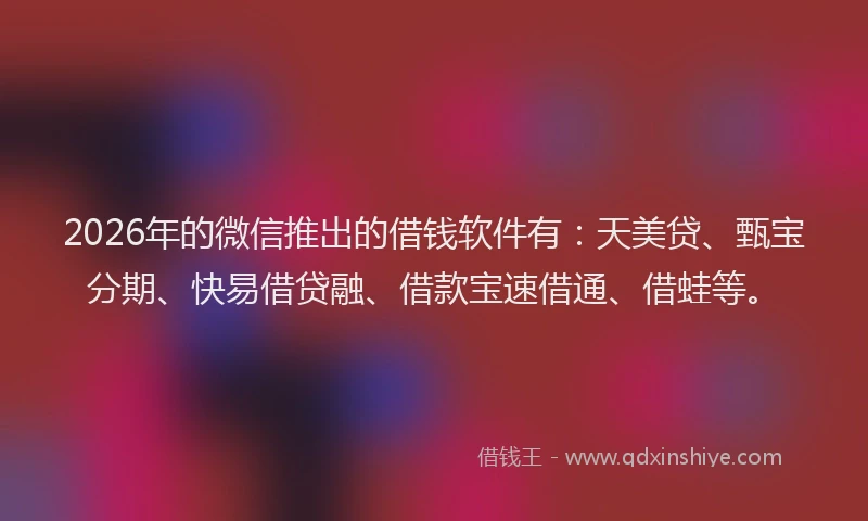 2026年的微信推出的借钱软件有：天美贷、甄宝分期、快易借贷融、借款宝速借通、借蛙等。