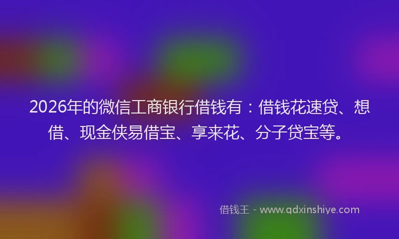 2026年的微信工商银行借钱有：借钱花速贷、想借、现金侠易借宝、享来花、分子贷宝等。