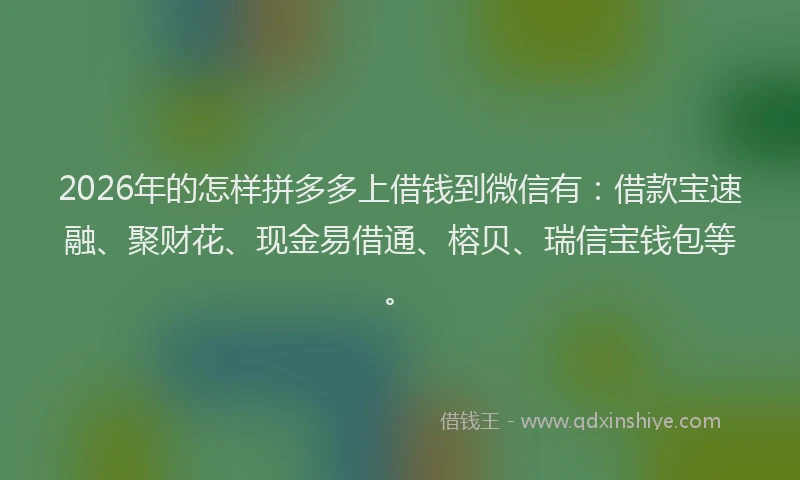 2026年的怎样拼多多上借钱到微信有：借款宝速融、聚财花、现金易借通、榕贝、瑞信宝钱包等。