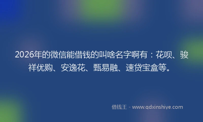 2026年的微信能借钱的叫啥名字啊有：花呗、骏祥优购、安逸花、甄易融、速贷宝盒等。