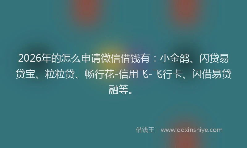 2026年的怎么申请微信借钱有:小金鸽、闪贷易贷宝、粒粒贷、畅行花-信用飞-飞行卡、闪借易贷融等。