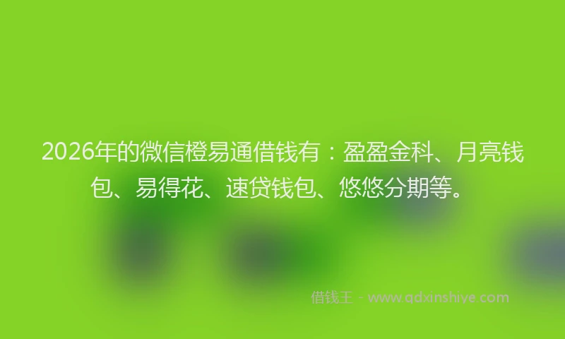 2026年的微信橙易通借钱有：盈盈金科、月亮钱包、易得花、速贷钱包、悠悠分期等。