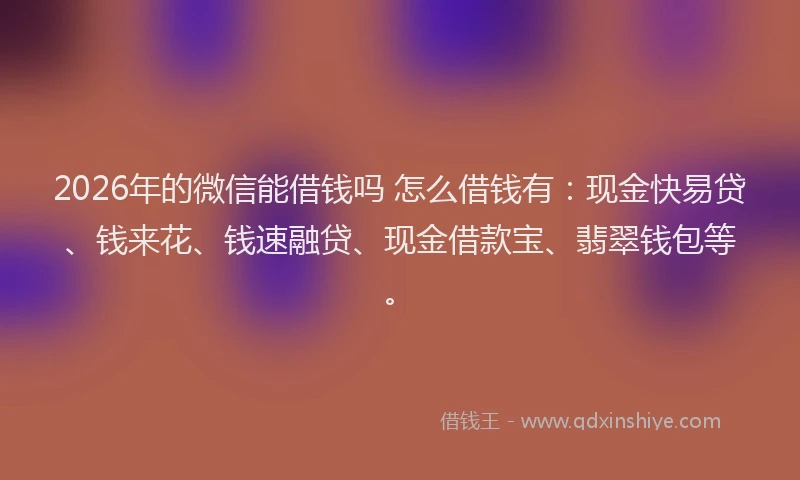 2026年的微信能借钱吗 怎么借钱有：现金快易贷、钱来花、钱速融贷、现金借款宝、翡翠钱包等。