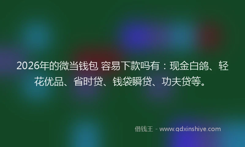 2026年的微当钱包 容易下款吗有：现金白鸽、轻花优品、省时贷、钱袋瞬贷、功夫贷等。