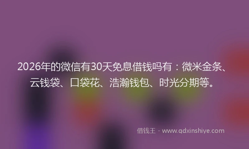 2026年的微信有30天免息借钱吗有：微米金条、云钱袋、口袋花、浩瀚钱包、时光分期等。