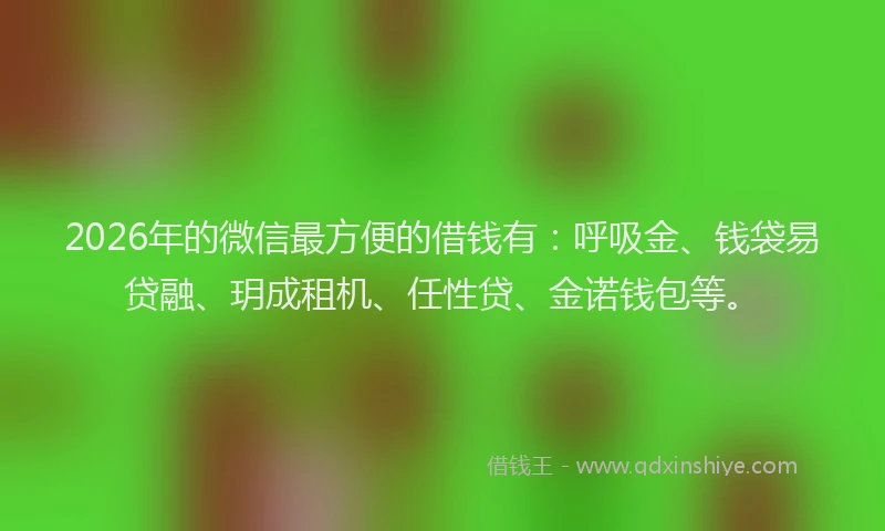 2026年的微信最方便的借钱有：呼吸金、钱袋易贷融、玥成租机、任性贷、金诺钱包等。