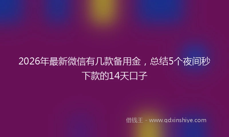 2026年最新微信有几款备用金，总结5个夜间秒下款的14天口子