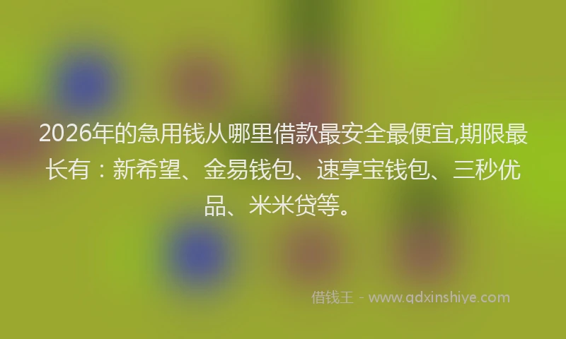 2026年的急用钱从哪里借款最安全最便宜,期限最长有:新希望、金易钱包、速享宝钱包、三秒优品、米米贷等。
