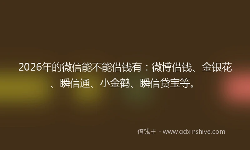 2026年的微信能不能借钱有：微博借钱、金银花、瞬信通、小金鹤、瞬信贷宝等。