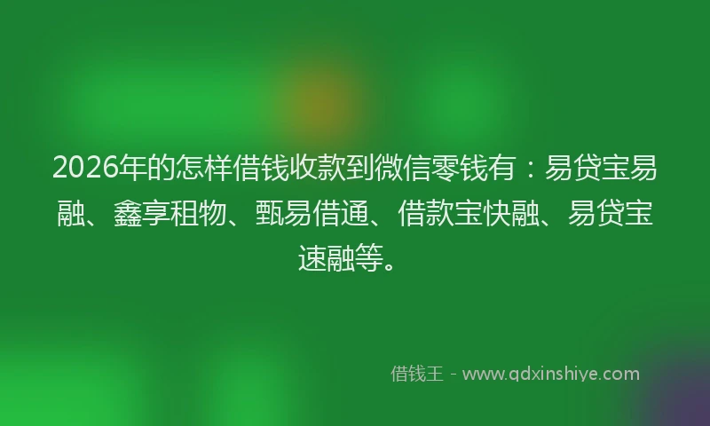 2026年的怎样借钱收款到微信零钱有:易贷宝易融、鑫享租物、甄易借通、借款宝快融、易贷宝速融等。