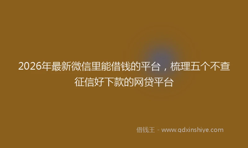 2026年最新微信里能借钱的平台，梳理五个不查征信好下款的网贷平台