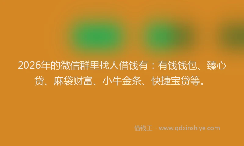 2026年的微信群里找人借钱有：有钱钱包、臻心贷、麻袋财富、小牛金条、快捷宝贷等。